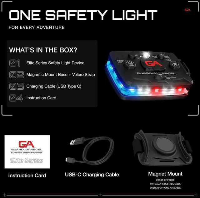 Alt view image 4 of 7 - Elite Series Safety Light - Red/Blue/White Front & Red/Blue Rear - Rechargeable, Magnetic, Hands-Free Wearable LED Flashlight for Law Enforcement, First Responders & Firefighters