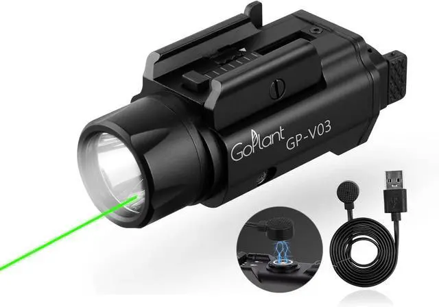 Main image of 1750 Lumens Weapon Laser Light Combo - Adjustable Rail LED Light and Green Laser Flashlight, Aircraft-Grade Aluminum Magnetic Rechargeable Strobe Tactical Lights for Picatinny or GL Rail
