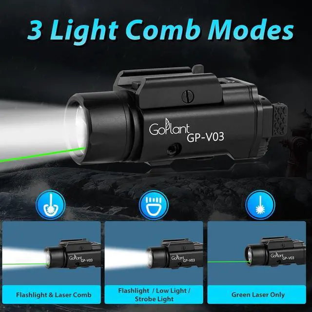 Alt view image 6 of 7 - 1750 Lumens Weapon Laser Light Combo - Adjustable Rail LED Light and Green Laser Flashlight, Aircraft-Grade Aluminum Magnetic Rechargeable Strobe Tactical Lights for Picatinny or GL Rail