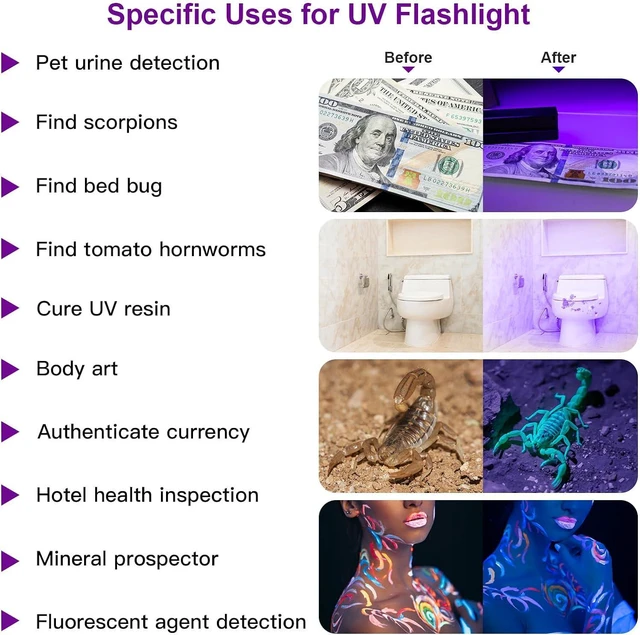Alt view image 2 of 7 - COSOOS UV Black Light Flashlights, 4 Pack 395nm Mini Pen Lights with Clip, Waterproof Ultraviolet Flashlights for AC Leak, Pet Urine, Scorpion, Hotel Inspection, Dry Stain and Bed Bug Detection