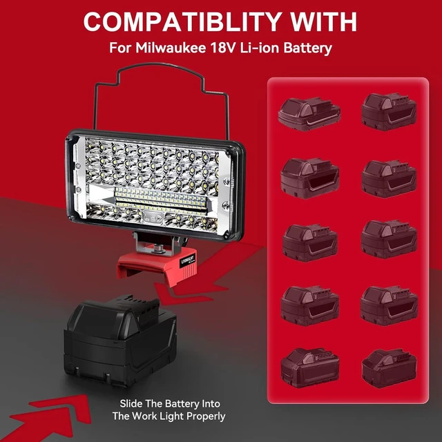 Alt view image 5 of 7 - Cordless Flood Light for Milwaukee 18V Battery, LIVOWALNY 90W 9000LM 7" 18V Light Portable LED Work Light with USB & Type-C Charging Port & Low Voltage Protection & 140° Pivoting Head