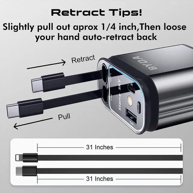 Alt view image 4 of 7 - 4 in 1 Retractable Car Charger for iPhone,69W USB-C Fast Car Charger with Starry Light, for Car Charger Adapter iPhone16/15/14/13/12,Android,Pixel,Cigarette Lighter Adapter(ForLightning+USB-C)