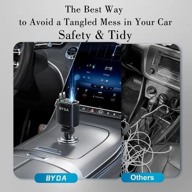 Alt view image 5 of 7 - 4 in 1 Retractable Car Charger for iPhone,69W USB-C Fast Car Charger with Starry Light, for Car Charger Adapter iPhone16/15/14/13/12,Android,Pixel,Cigarette Lighter Adapter(ForLightning+USB-C)