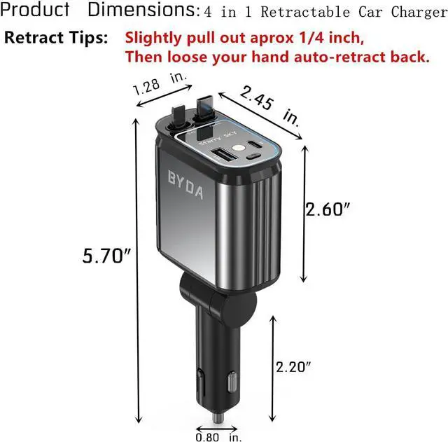 Alt view image 6 of 7 - 4 in 1 Retractable Car Charger for iPhone,69W USB-C Fast Car Charger with Starry Light, for Car Charger Adapter iPhone16/15/14/13/12,Android,Pixel,Cigarette Lighter Adapter(ForLightning+USB-C)