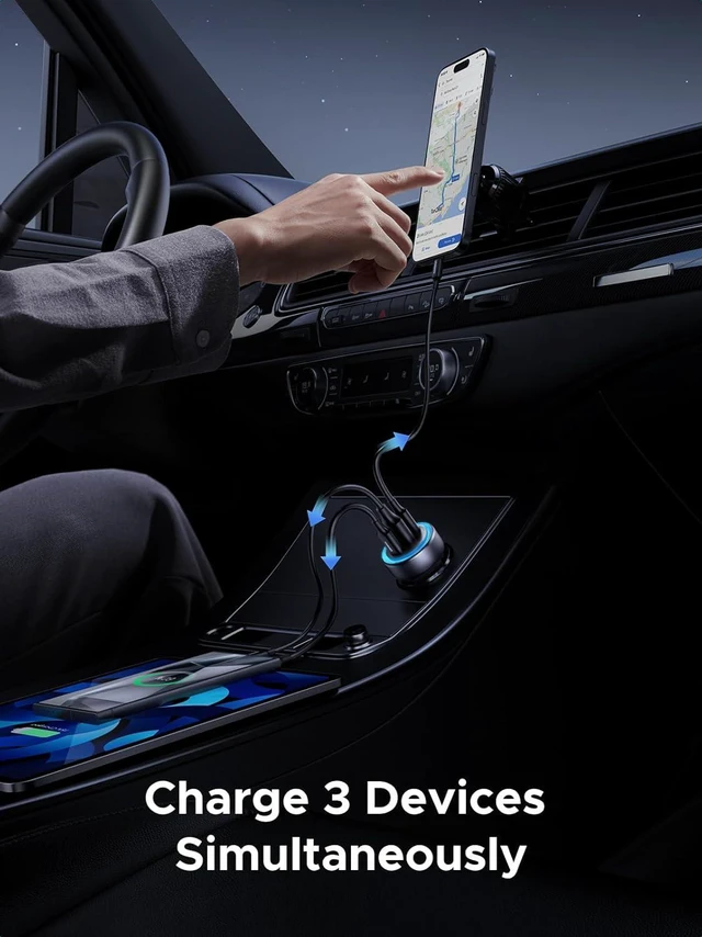 Alt view image 3 of 7 - UGREEN 30W USB C Car Charger, 3-Port Dual USB-C Fast Charging Adapter, Type C A Phone Charger, PD/QC 3.0 Car Accessories Compatible for iPhone 16 15 Pro Max, Pixel 9 8 7, Galaxy S25 S24 S23, iPad