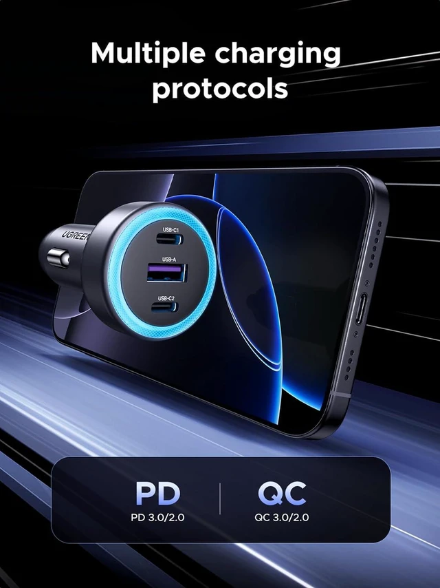 Alt view image 5 of 7 - UGREEN 30W USB C Car Charger, 3-Port Dual USB-C Fast Charging Adapter, Type C A Phone Charger, PD/QC 3.0 Car Accessories Compatible for iPhone 16 15 Pro Max, Pixel 9 8 7, Galaxy S25 S24 S23, iPad