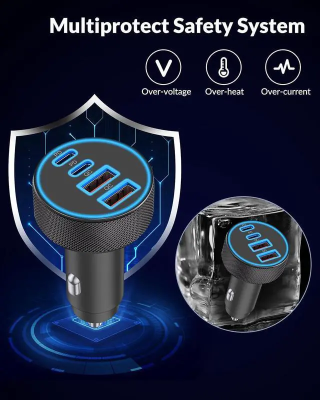 Alt view image 7 of 7 - iPhone 17 16 15 Car Charger Fast Charging 90W 4-Port USB C Fast Car Charger Cigarette Lighter Adapter with 240W 3FT USB-C Cable for iPhone 17/Air/17 Pro/16/15 Pro Max/Plus/16e iPad Galaxy Android