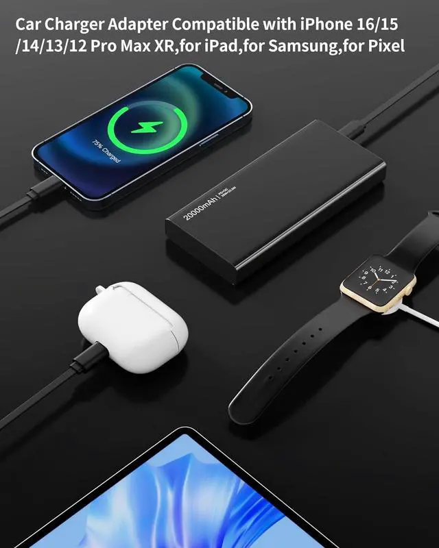 Alt view image 4 of 7 - Retractable Car Charger 4 in 1 Fast Charging Car Charger USB-C & USB-A Compatible with iPhone 16/15/14/13/12/11 Galaxy Pixel