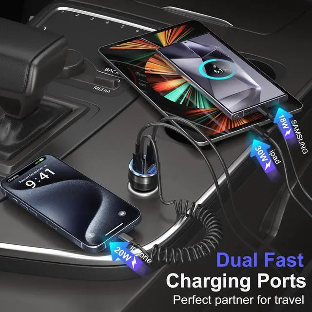 Alt view image 6 of 7 - Car Charger Adapter 5 Pack 65W Multi Port 12V USB C & USB A Car Charger PD+QC 3.0 Fast Charging Cigarette Lighter USB Adapter Plug for iPhone 16 15 14 13 Pro Max iPad  Android(Black)