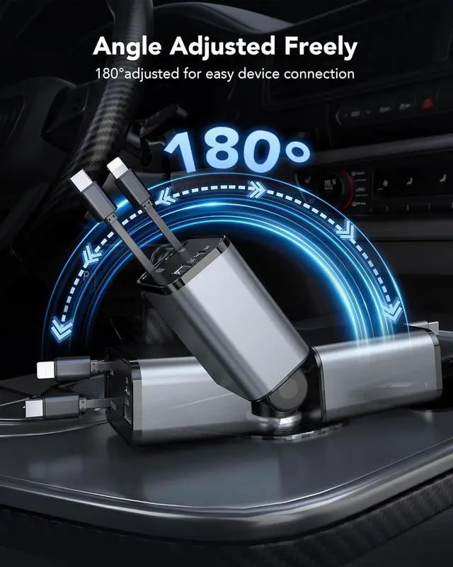 Alt view image 6 of 7 - 69W Retractable Car Charger 4-in-1 Fast Car Phone Charger with 2.6ft Two Retractable Cables and USB C+USB A Car Charging Block Cube Compatible with iPhone 16 15 14 13 12 Pro Max Plus Galaxy Pixel