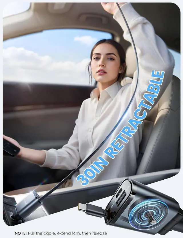 Alt view image 5 of 7 - Retractable Car Charger USB C Fast Charging [Ultra-Compact 75% Less Space] 57W Type C Car Phone Charger fit iPhone 16 16e 15 Pro Max Plus Galaxy S25 S24 Ultra Pixel Android