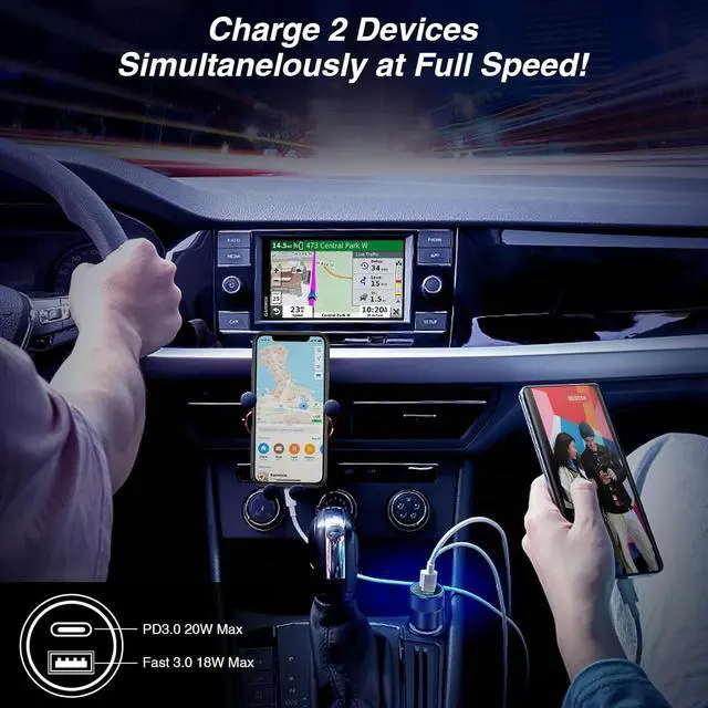 Alt view image 2 of 7 - USB C Car Charger 2 Pack 38W Dual Ports USB-C & USB-A Car Charger Adapter Fast Charging Cigarette Lighter Chargers for iPhone16e 16 15 14 13  S24 Pixel Cargador para Carro Phone Plug