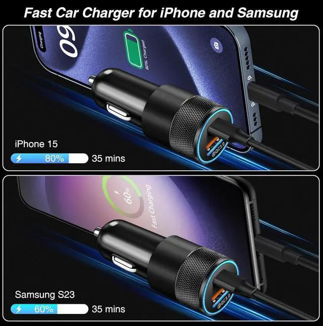 Alt view image 3 of 7 - USB C Car Charger 2 Pack 38W Dual Ports USB-C & USB-A Car Charger Adapter Fast Charging Cigarette Lighter Chargers for iPhone16e 16 15 14 13  S24 Pixel Cargador para Carro Phone Plug