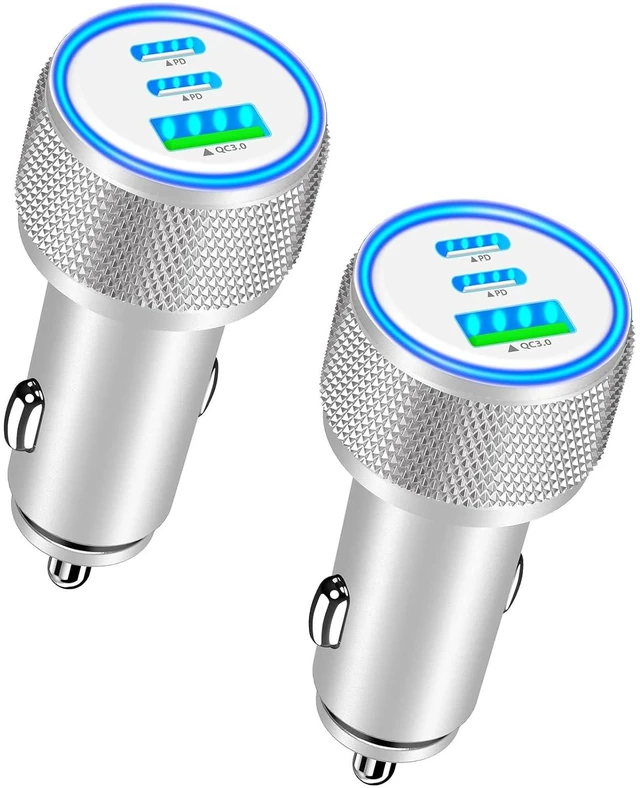 Main image of USB C Car Charger, Rombica 2Pack 3-Port 67W Dual USB-C&USB-A Car Power Cigarette Lighter USB Charger 3 in 1 PD/QC3.0 Type C Car Charger Fast Charging for iPhone 15 14 13 12 11 Pro/Galaxy S24 S23/Pixel