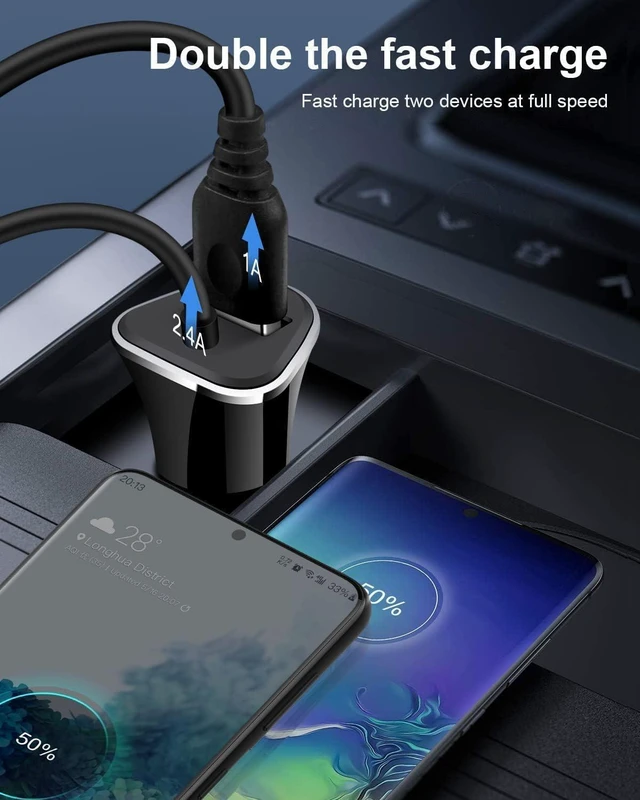 Alt view image 6 of 7 - USB-C Car Charger, 3.4A USB Type C Car Charger Adapter & Fast Charge Cable Cords Cargador Carro Lighter for Samsung Galaxy S24 S23 S22 S20 S10 S9 S8 Note 20, iPhone 16 15 Pro Max Android Cigarette 12V