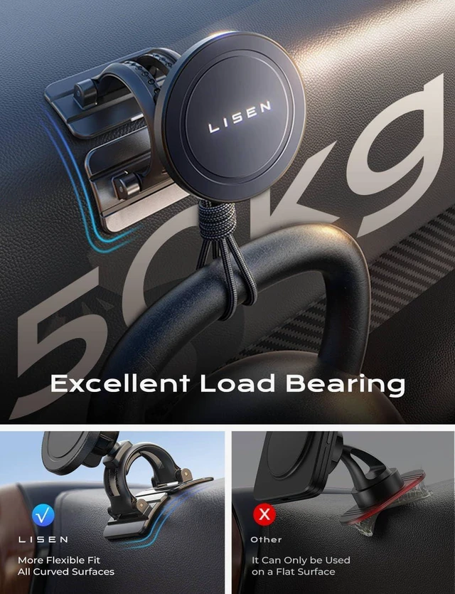 Alt view image 6 of 7 - LISEN for MagSafe Car Mount Charger, Magnetic Phone Holder Car Mount15W Pro Fast Charing Vent/Dashboard Wireless iPhone Car Accessories Charger for iPhone 16e 16 Pro Max Plus 15 14 13, Black