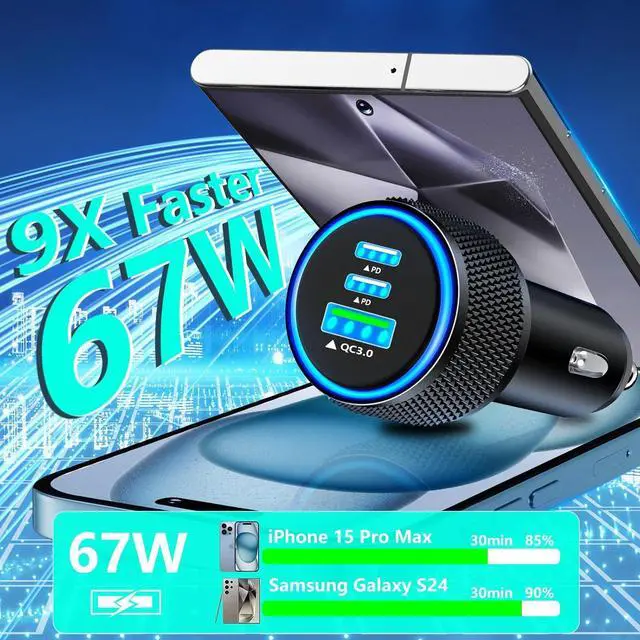 Alt view image 4 of 7 - USB C Car Charger, Rombica 3-Port 67W Dual PD USB-C&USB-A Car Power Cigarette Lighter USB Charger PD/QC Type C Car Charger Fast Charging Adapter for iPhone 15 14 13 12 11 Pro/Galaxy S24 S23/Pixel/iPad