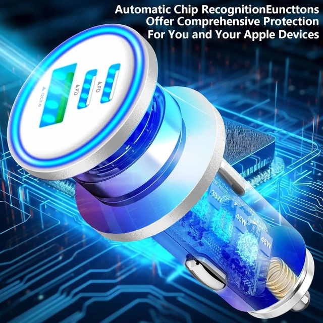 Alt view image 6 of 7 - USB C Car Charger, Rombica 2Pack 3-Port 67W Dual USB-C&USB-A Car Power Cigarette Lighter USB Charger 3 in 1 PD/QC3.0 Type C Car Charger Fast Charging for iPhone 15 14 13 12 11 Pro/Galaxy S24 S23/Pixel