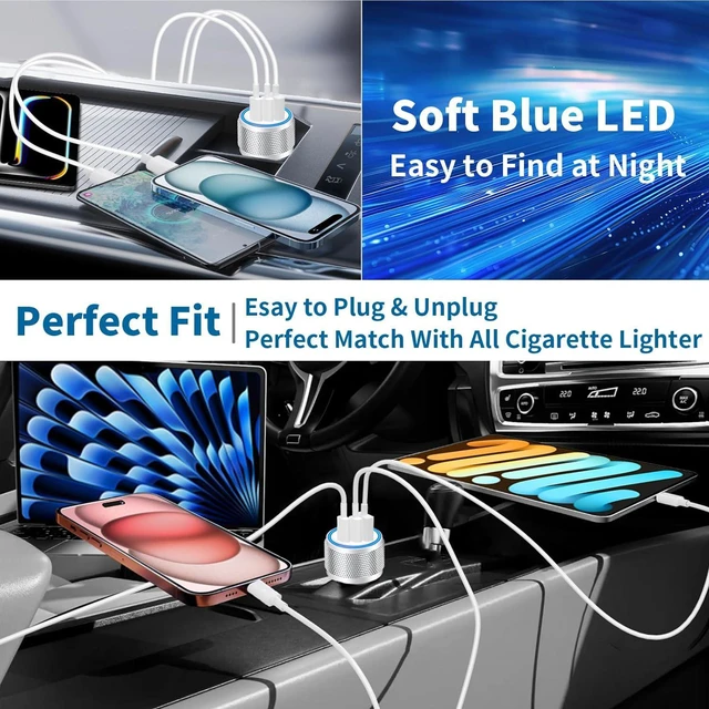 Alt view image 7 of 7 - USB C Car Charger, Rombica 2Pack 3-Port 67W Dual USB-C&USB-A Car Power Cigarette Lighter USB Charger 3 in 1 PD/QC3.0 Type C Car Charger Fast Charging for iPhone 15 14 13 12 11 Pro/Galaxy S24 S23/Pixel