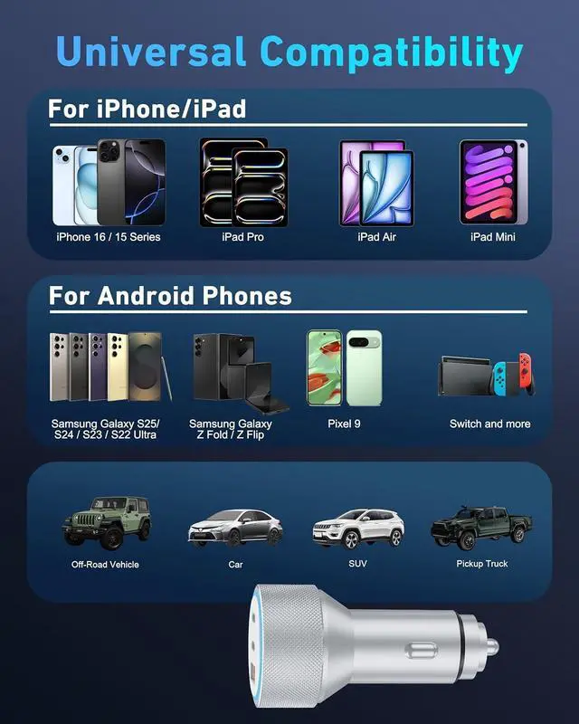 Alt view image 6 of 7 - for iPhone 15/16 Pro Max Car Charger 67W 3-Port Fast USB C Car Charger Power Cigarette Lighter Adapter with 3FT USB C to C Cable for iPhone 15/16/Pro Max/Plus/16e iPad Pro/Air/Mini