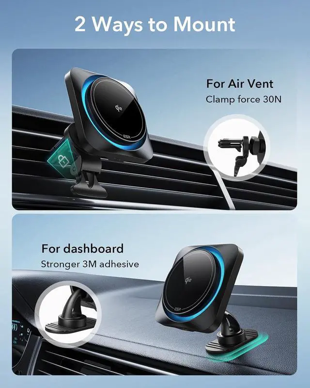 Alt view image 6 of 7 - ESR for Qi2 15W MagSafe Car Mount Charger with CryoBoost, Phone Cooling MagSafe Car Charger, Air Vent/Dashboard Wireless Charging for iPhone 16/15/14/13/12, Galaxy S25 Series, Fast Charger, Black