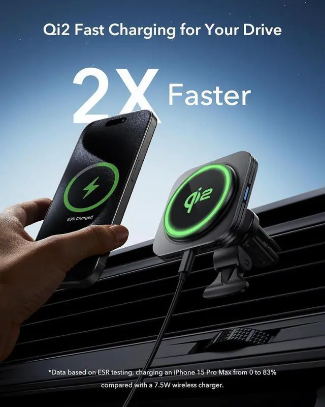 Alt view image 2 of 7 - ESR for Qi2 15W MagSafe Car Mount Charger, Qi2-Certified MagSafe Car Charger, Air Vent/Dashboard Magnetic Wireless Phone Holder Mount for iPhone 16/15/14/13/12, Galaxy S25, Fast Charging, Black