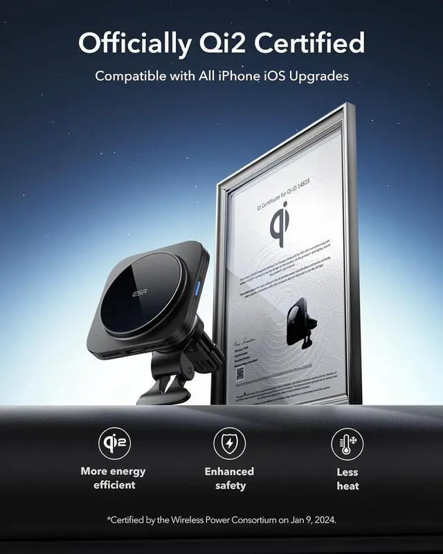 Alt view image 3 of 7 - ESR for Qi2 15W MagSafe Car Mount Charger, Qi2-Certified MagSafe Car Charger, Air Vent/Dashboard Magnetic Wireless Phone Holder Mount for iPhone 16/15/14/13/12, Galaxy S25, Fast Charging, Black