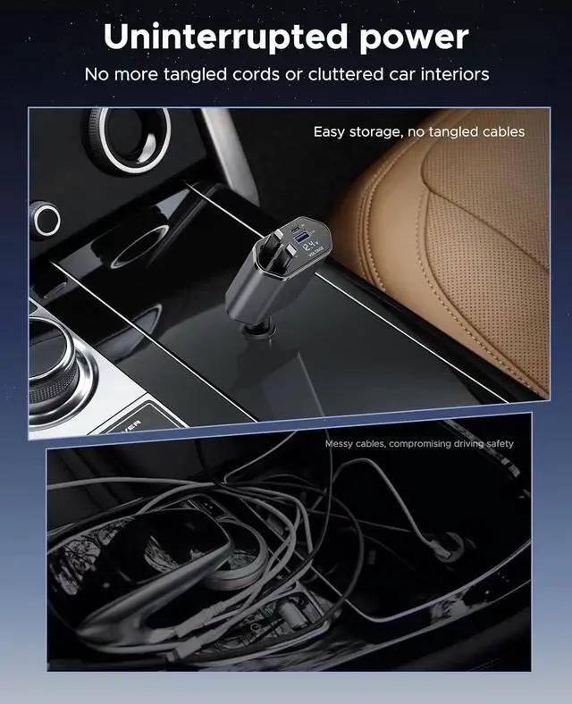 Alt view image 6 of 7 - Retractable Car Charger 4 in 1 Fast Car Phone Charger Adapter, Retractable Cables and 2 USB Ports Car Charger Compatible with iPhone 16/15/14/13/12/11 Pro max, Galaxy, Google Pixel
