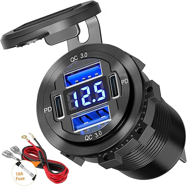 Main image of VANONE Dual USB Quick Charge 3.0 Port & Dual PD USB C Ports Car Charger Socket, 12V USB Outlet with Voltmeter and Power Switch for Car Boat Marine Truck