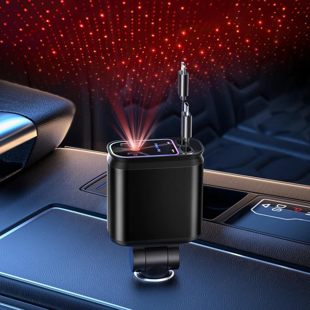Main image of Starlight Retractable Car Charger with Retractable Cables, Starlight in Car Roof 4 in 1 Super Fast Car Phone Charger, 2 USB Ports Starry Sky Car Charger Adapter, Compatible with iPhone 15 14 13