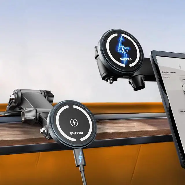 Main image of OHLPRO for MagSafe Car Charger Mount for iPhone 16 15 14 13 Pro Max, 15W Fast Charging Phone Holder, Magnetic Car Accessories, 360° Rotation, Adhesive Base for Tesla, Gift for Men Women
