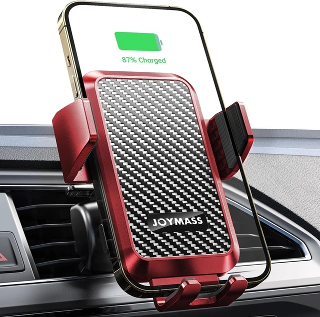 Main image of Wireless Car Charger, JOYMASS 15W Fast Charging Auto Clamping Car Charger Cell Phone Holder Mount Vent for iPhone 15 14 13 12 Mini Pro Max 11 XR, Samsung Galaxy S23 Ultra S22 S21+ Note 20, etc - Red