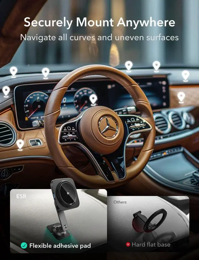 Alt view image 3 of 7 - ESR for Qi2 15W MagSafe Car Mount Charger, Qi2-Certified Dashboard Adjustable Magnetic Car Phone Holder Wireless Charger for iPhone 16 15 14 13 12 Pro Max Plus Mini, S25, Fast MagSafe Accessories