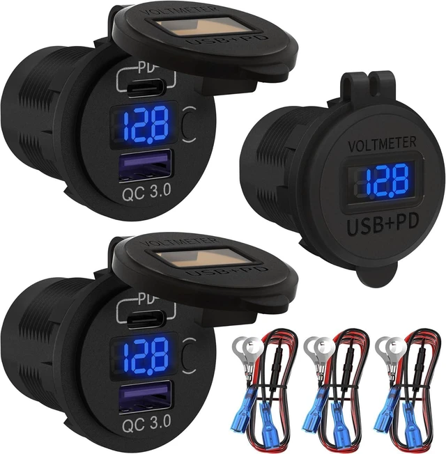 Main image of DaierTek 12V USB C Car Charger Socket, 12V USB Outlet, 48W PD Type C & QC 3.0 12 Volt Dual USB Charging Socket Port Waterproof with Voltmeter & ON/Off Switch for Car Marine Boat Golf Cart -3Pack