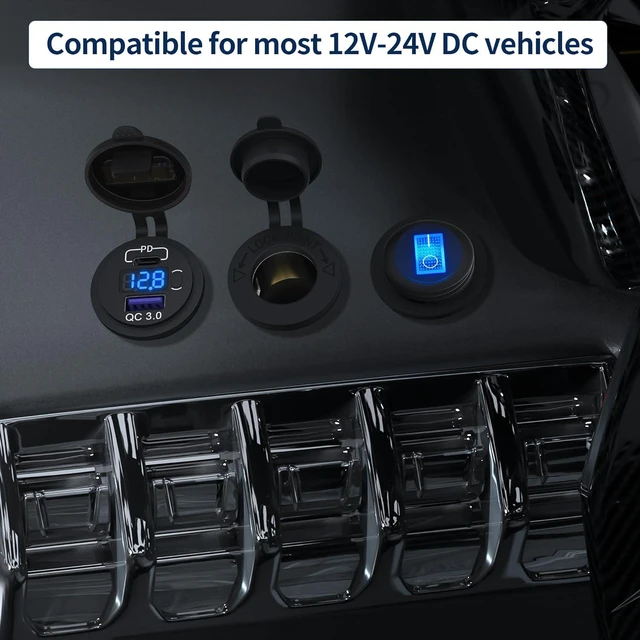 Alt view image 6 of 6 - DaierTek 12V USB C Car Charger Socket, 12V USB Outlet, 48W PD Type C & QC 3.0 12 Volt Dual USB Charging Socket Port Waterproof with Voltmeter & ON/Off Switch for Car Marine Boat Golf Cart -3Pack