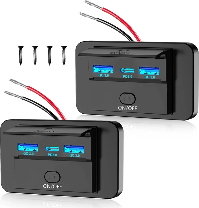 Main image of 2PCS 3 Ports 12V RV USB Outlet 72W, Gibbab Dual USB QC3.0 36W & PD3.0 Type-C Quick Charge 36W Panel Wall Mount, Automotive Car USB Socket Charger Adapter for RV Marine Boat Bus ATV Motorcycle Truck
