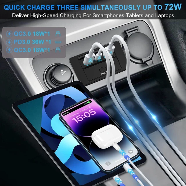 Alt view image 3 of 7 - 2PCS 3 Ports 12V RV USB Outlet 72W, Gibbab Dual USB QC3.0 36W & PD3.0 Type-C Quick Charge 36W Panel Wall Mount, Automotive Car USB Socket Charger Adapter for RV Marine Boat Bus ATV Motorcycle Truck