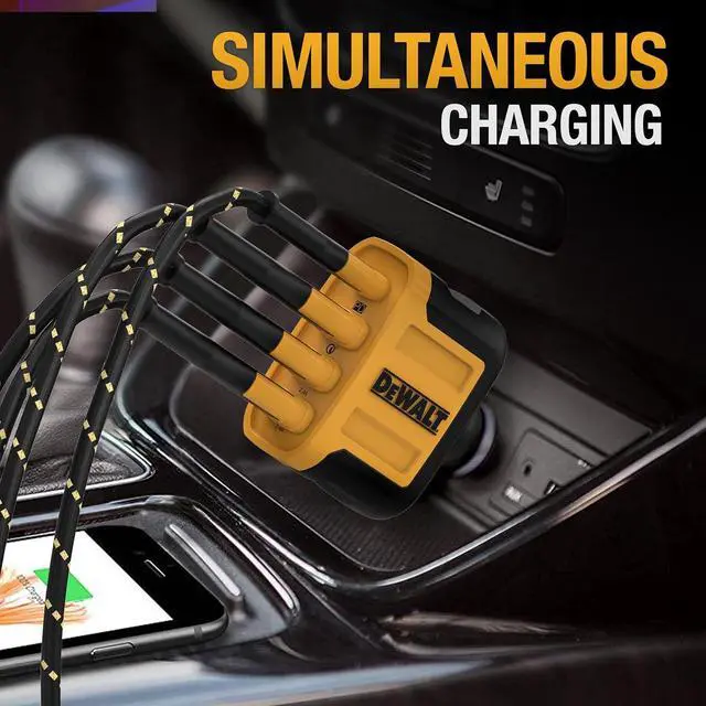 Alt view image 7 of 7 - DEWALT Heavy Duty 4 Port USB C Car Charger Multiport, Fast 60W USB Cigarette Lighter Adapter, PD Type C Multi Car Phone Charger, Cell Phone Automobile Chargers Compatible w/iPhone 16/15, Samsung