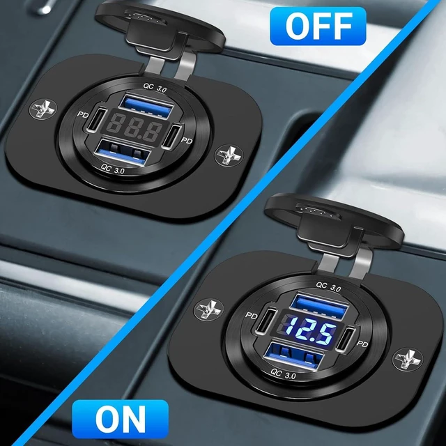 Alt view image 3 of 6 - VANONE Dual USB Quick Charge 3.0 Port & Dual PD USB C Ports Car Charger Socket, 12V USB Outlet with Voltmeter and Power Switch for Car Boat Marine Truck