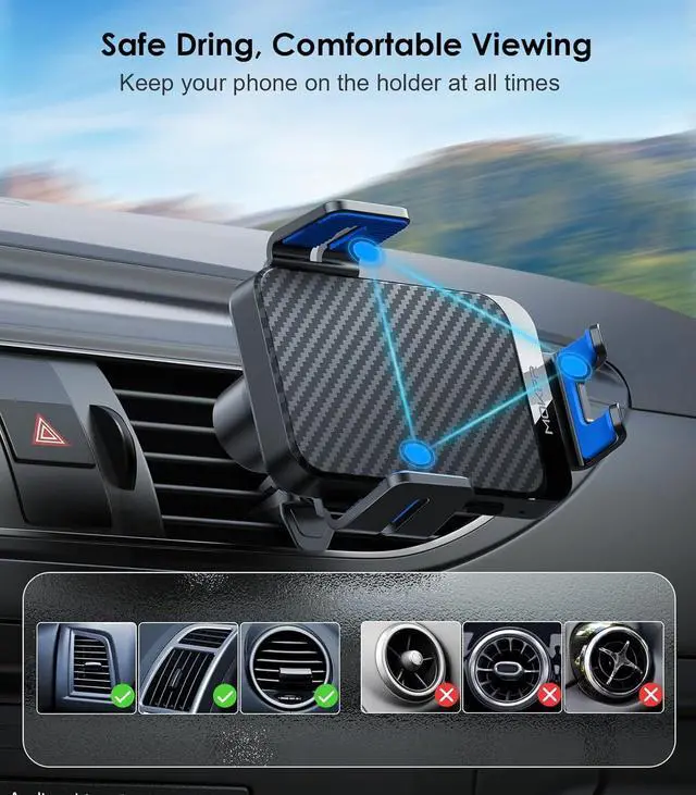 Alt view image 6 of 6 - Wireless Car Charger, MOKPR 15W Fast Charging Auto-Clamping Car Holder Wireless Charger Air Vent Car Phone Mount fit for iPhone16/15/14/13/1Pro/12/11/X/8, Samsung Galaxy S23/S22/S21(Light Blue)