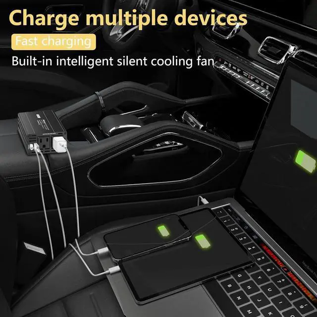 Alt view image 2 of 7 - 400W Car Power Inverter,DC 12V to 110V AC Car Plug Adapter Outlet Converter with [65W USB-C] /USB-Fast Charger(24W) car Charger for Laptop Computer