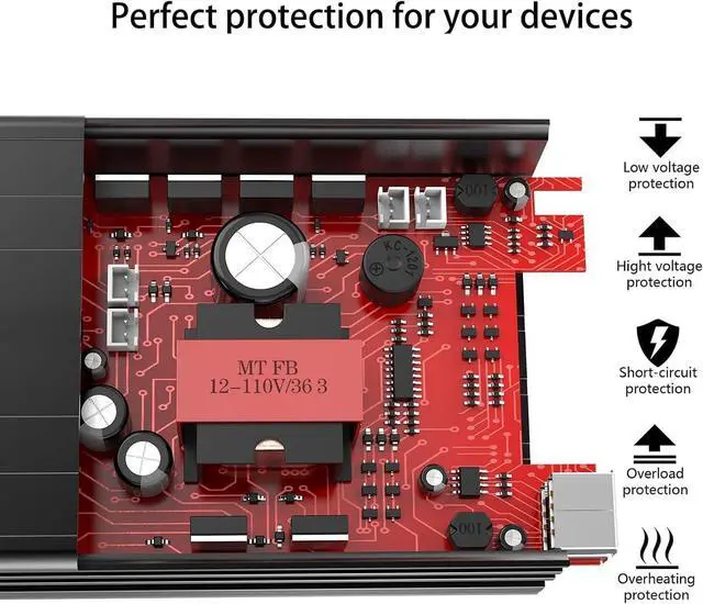 Alt view image 7 of 7 - 400W Car Power Inverter,DC 12V to 110V AC Car Plug Adapter Outlet Converter with [65W USB-C] /USB-Fast Charger(24W) car Charger for Laptop Computer