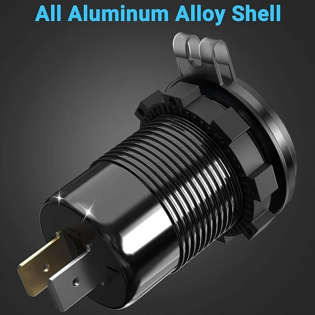 Alt view image 4 of 7 - 12V USB Outlet, VANONE Aluminum Alloy Dual 36W PD USB C Ports & 18W QC3.0 USB charging Port 12 Volt Outlet Charger Socket, Accessories for Car Boat Marine Motorcycle RV ATV Truck Golf Cart, etc
