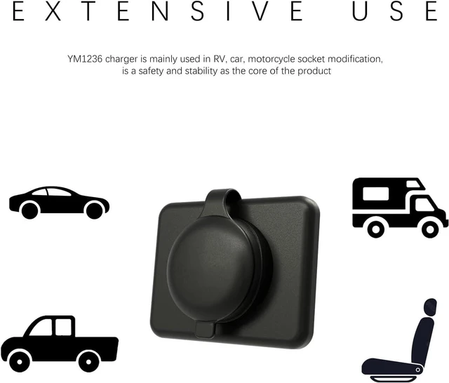 Alt view image 5 of 5 - DAMAVO YM1236 Dual USB Car Charger Socket with PVC Cap, Dual Port 12V-24V Quick Car Charger, Applies to Cars, Motorcycle, Bus, RV, Boat, etc. (Surface Mount Installation) 2 Pieces