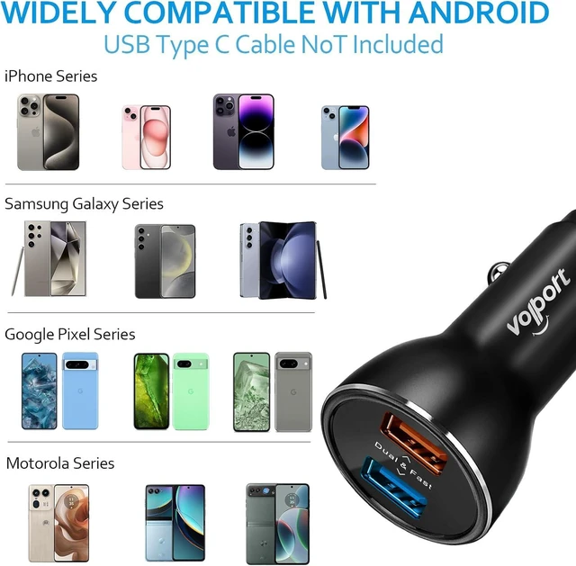 Alt view image 4 of 7 - volport Dual USB Car Charger: 39W All-Metal Cigarette Lighter Adapter - Black Mini Car Charging with 2 Quick Charge 3.0 USB Port for iPhone Samsung Galaxy LG Google Pixel Moto Phone