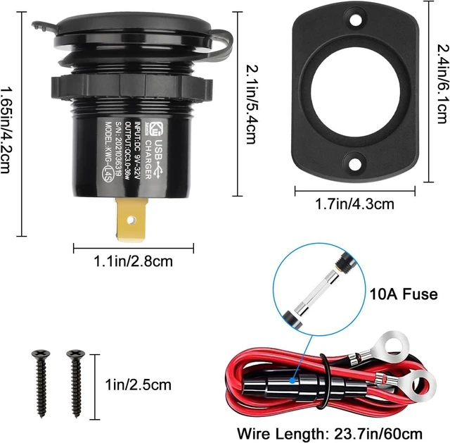 Alt view image 5 of 7 - Linkstyle 2PCS 12V USB Outlet, 18W QC3.0 Dual USB Socket Outlet Panel with Blue LED Voltmeter & Switch for Car Motorcycle Boat