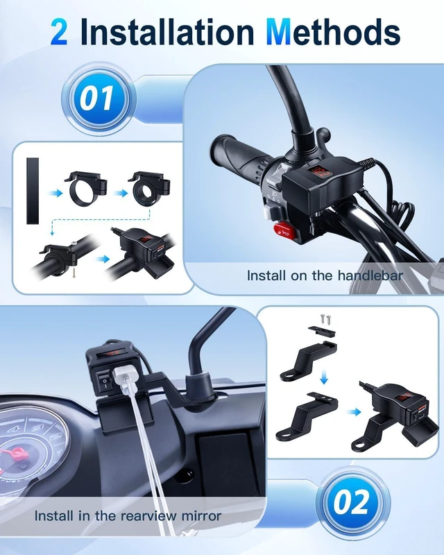 Alt view image 5 of 7 - EXTRACTME Motorcycle USB Charger, Dual USB Type C PD & Quick Charge 3.0 Motorcycle Phone Charger with Voltmeter & ON/Off Switch, Waterproof Motorcycle Accessories for All Phone, Tablet, GPS (Red)