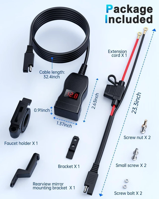 Alt view image 7 of 7 - EXTRACTME Motorcycle USB Charger, Dual USB Type C PD & Quick Charge 3.0 Motorcycle Phone Charger with Voltmeter & ON/Off Switch, Waterproof Motorcycle Accessories for All Phone, Tablet, GPS (Red)