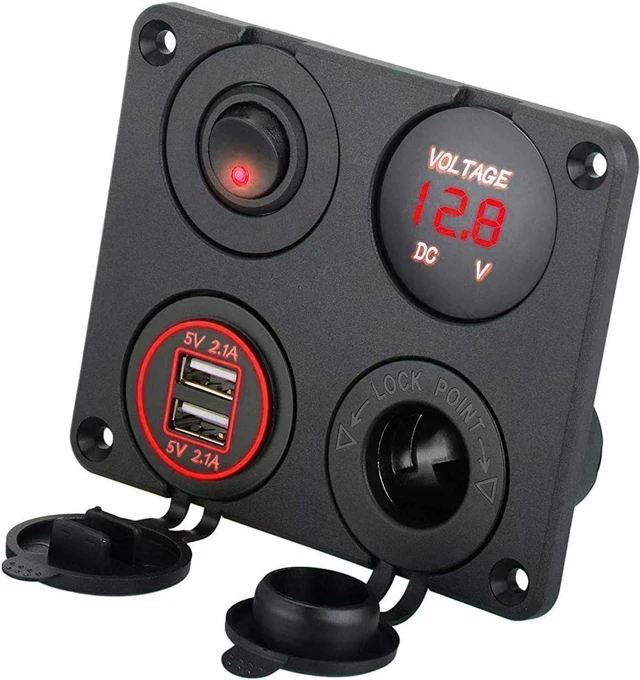 Main image of Linkstyle Charger Socket Panel, 12V 4.2A Dual USB Charger Socket Power Outlet & LED Voltmeter & Cigarette Lighter Socket & ON/Off Rocker Toggle Switch for Car