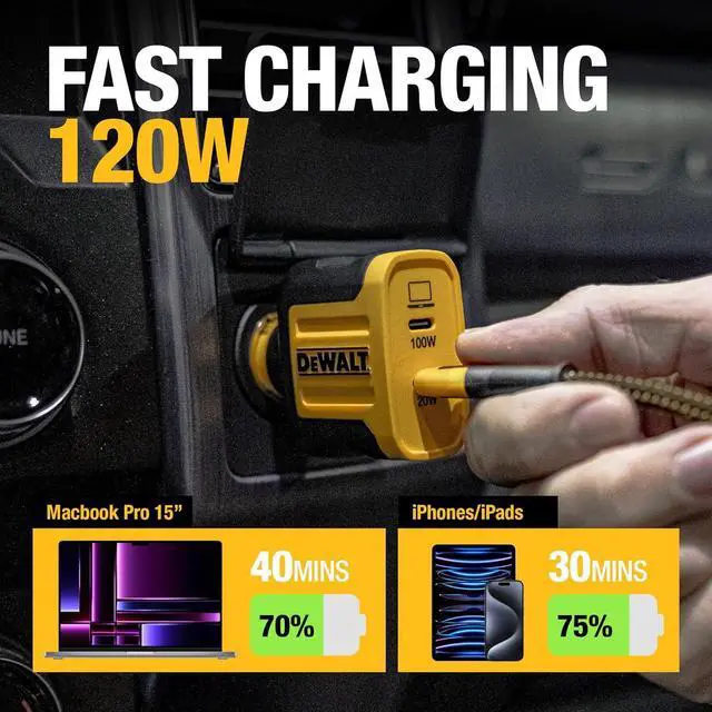 Alt view image 3 of 7 - Heavy Duty USB C Car Charger 120W 2-Port PD 3.0 Type C Adapter PPS Fast Charging with Power Delivery for iPhone 15 14 13 12 11 X XS Pro Max Mini Galaxy S22/S20/S10 Pixel iPad/iPad mini